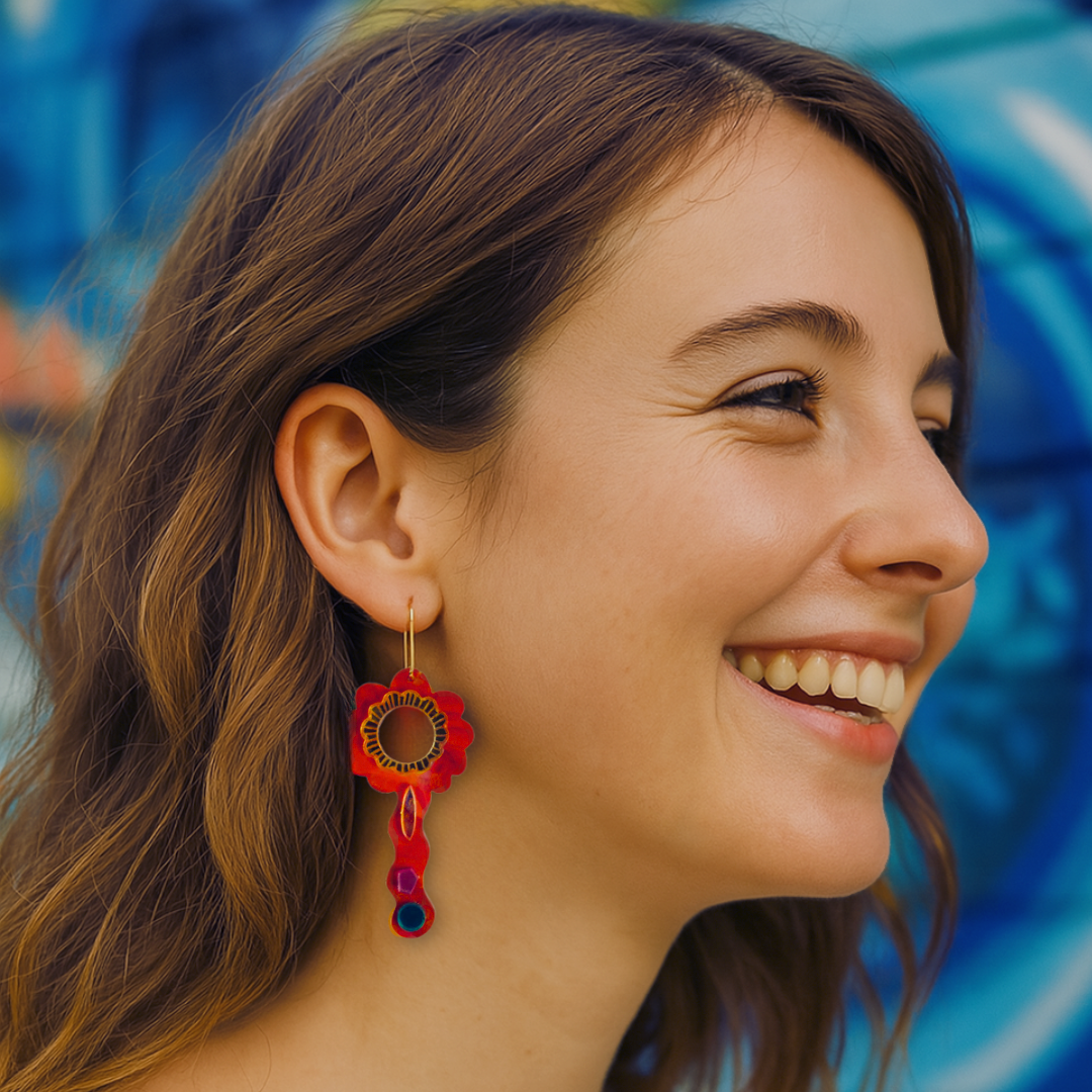 Magical Flower dance earring (Red)