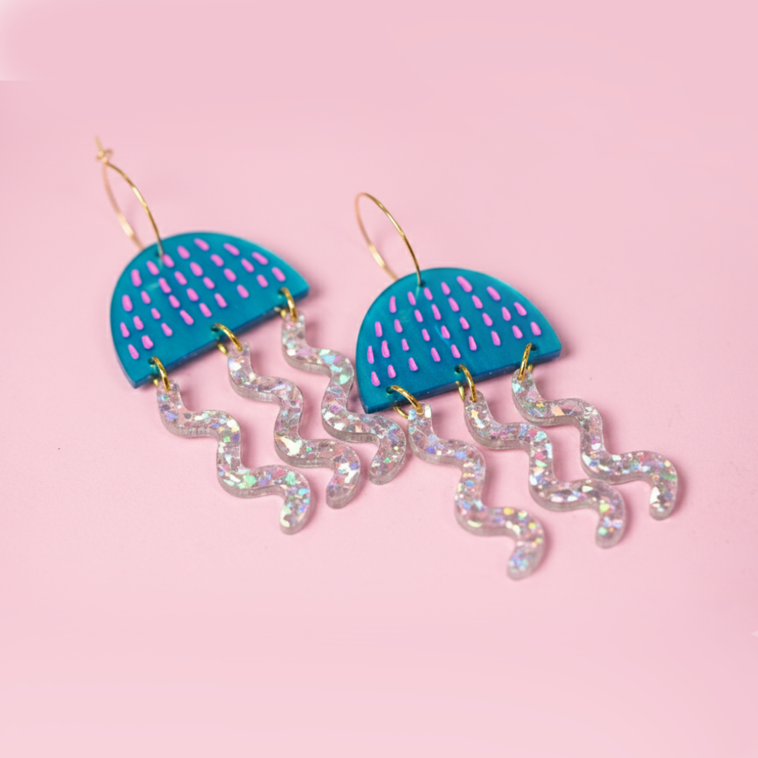 Electric Blue jellyfish earrings