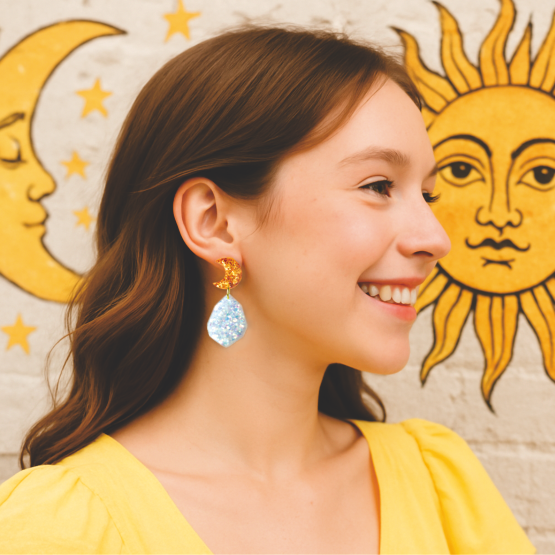 Resin glitz sun and moon earrings