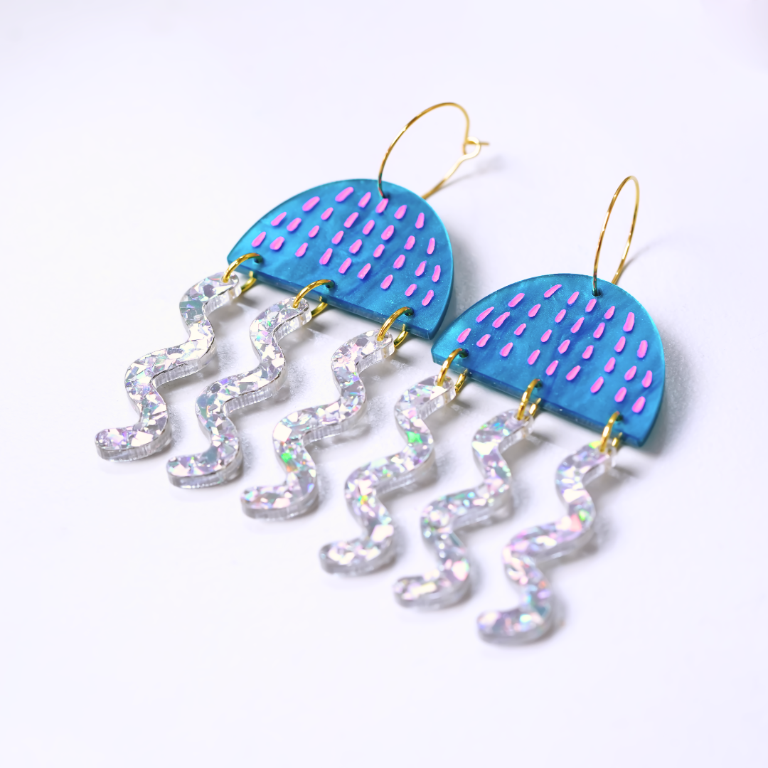 Electric Blue jellyfish earrings