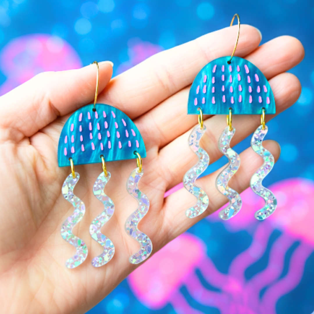 Electric Blue jellyfish earrings
