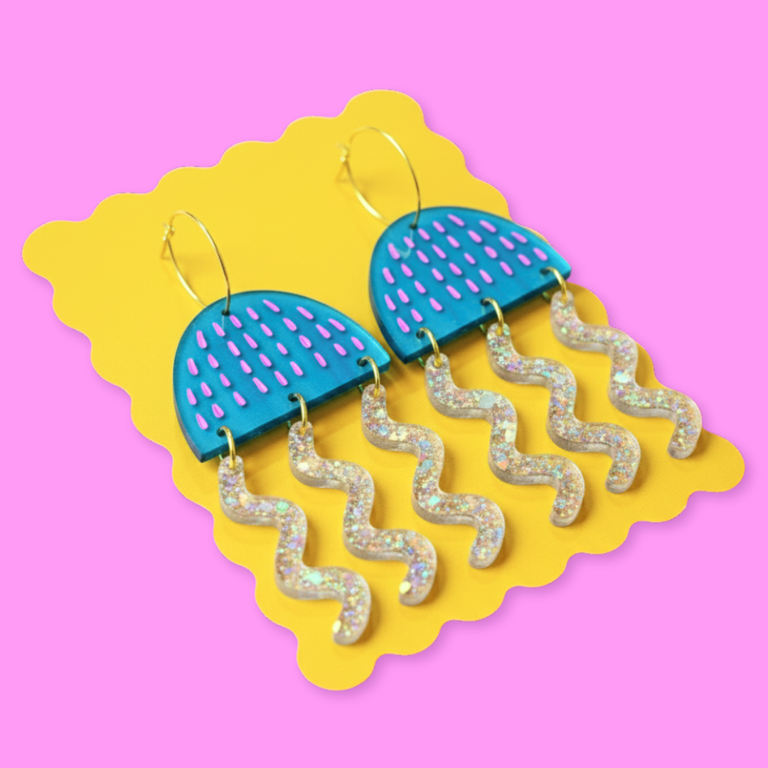 Electric Blue jellyfish earrings