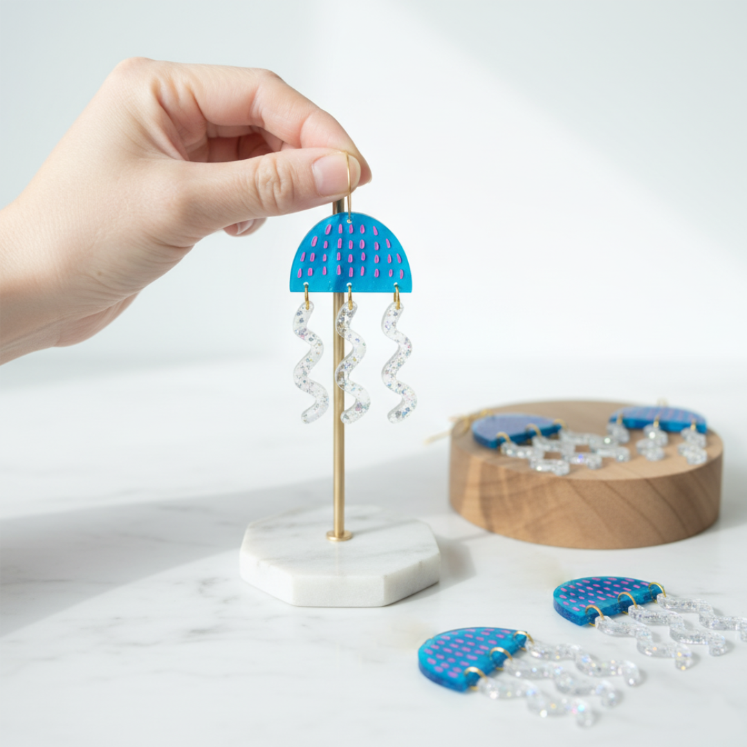 Electric Blue jellyfish earrings