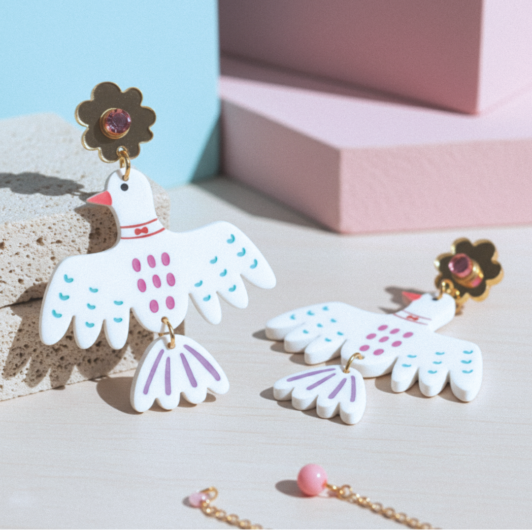 Flapping bird acrylic earrings