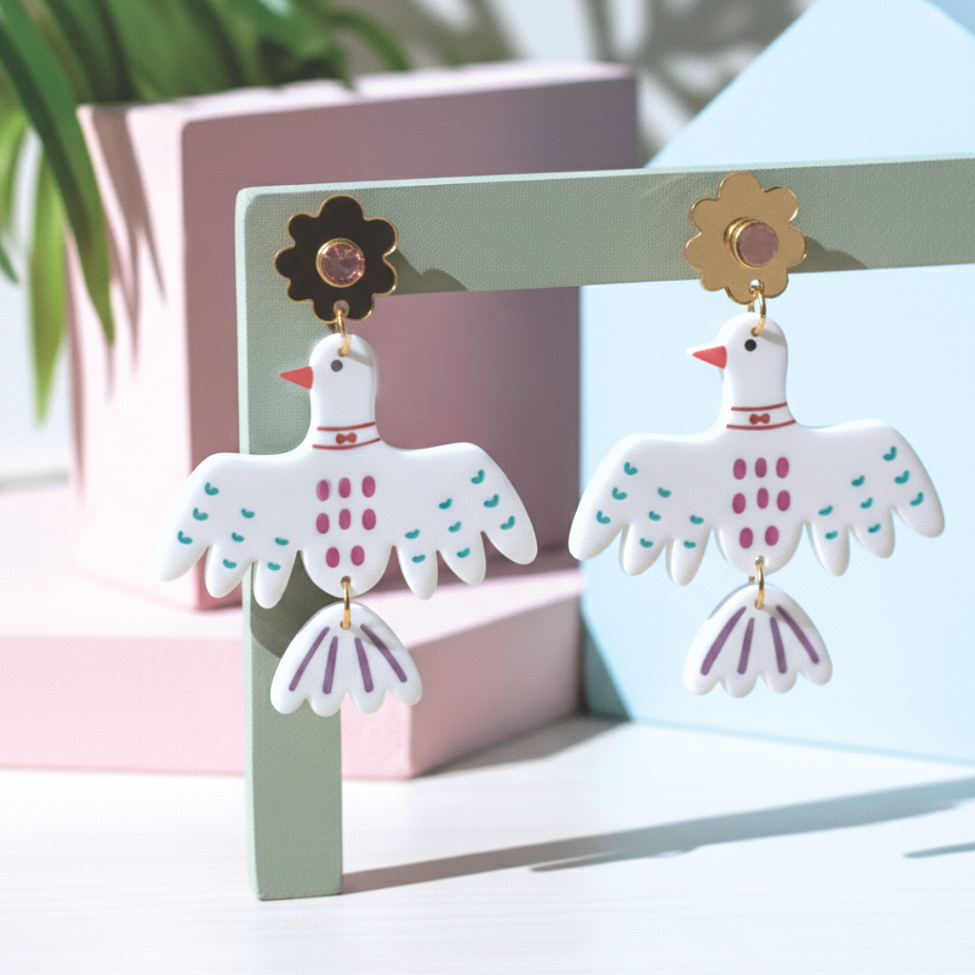 Flapping bird acrylic earrings