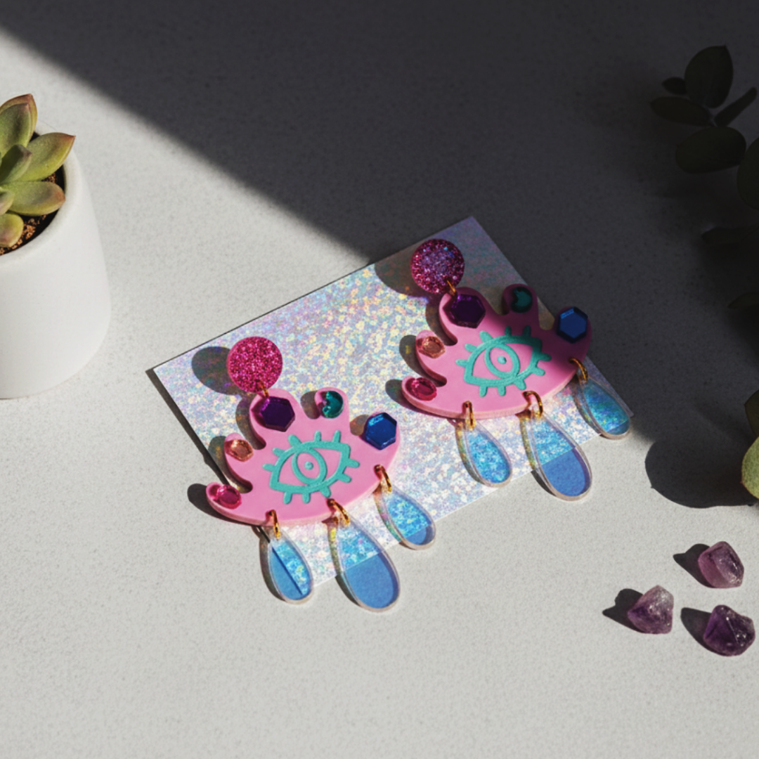 Magical eye gem drop earrings (purple)