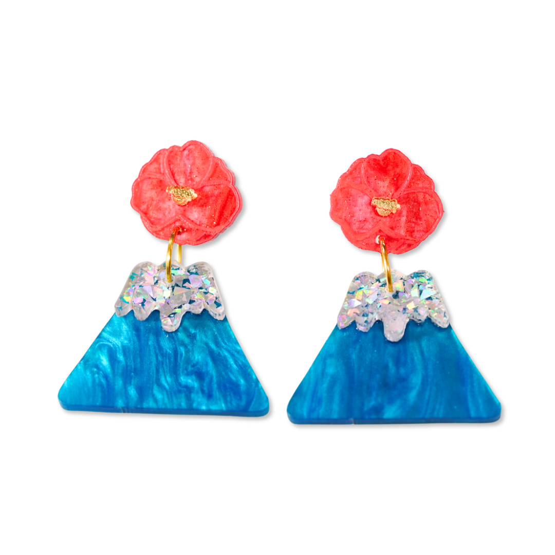 Mt Fuji and camellia earrings