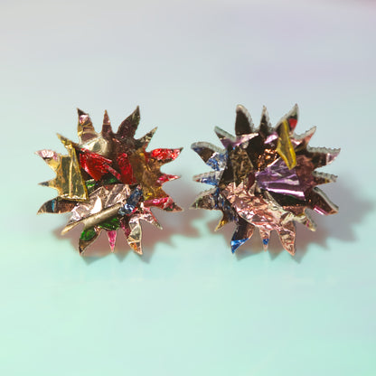 Chunky glitter sun-shaped acrylic earrings with gold-plated studs, handmade in Melbourne

