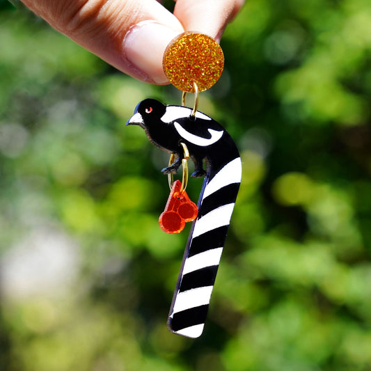 Christmas Magpie candy cane and tiny cherry earrings