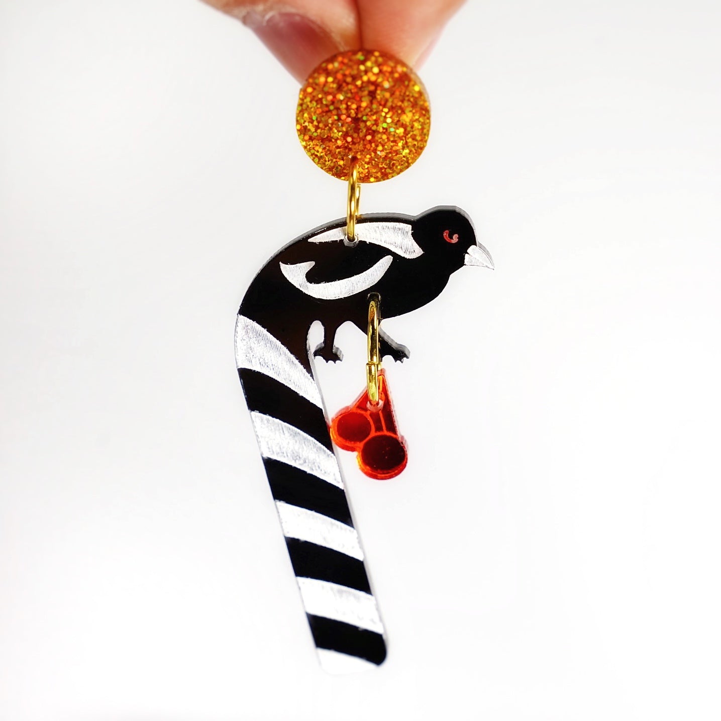 Christmas Magpie candy cane and tiny cherry earrings