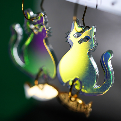 Iridescent Acrylic Cat & Goldfish Earrings