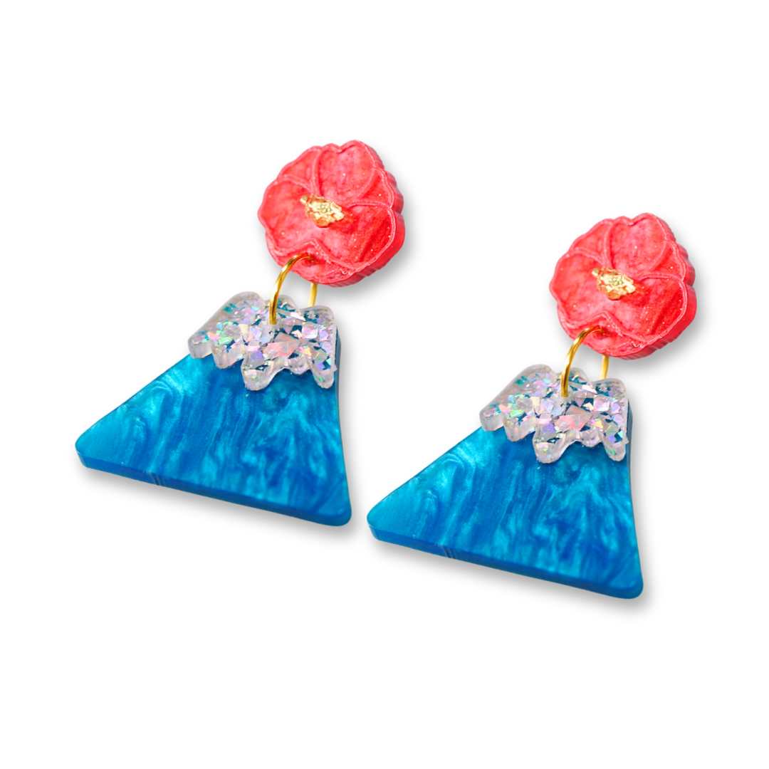 Mt Fuji and camellia earrings