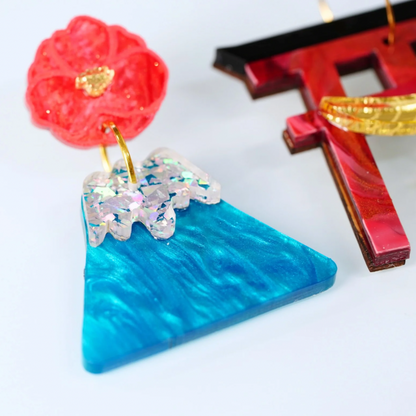 Mt Fuji and camellia earrings