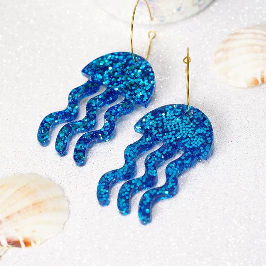 Resin jellyfish earrings Blue