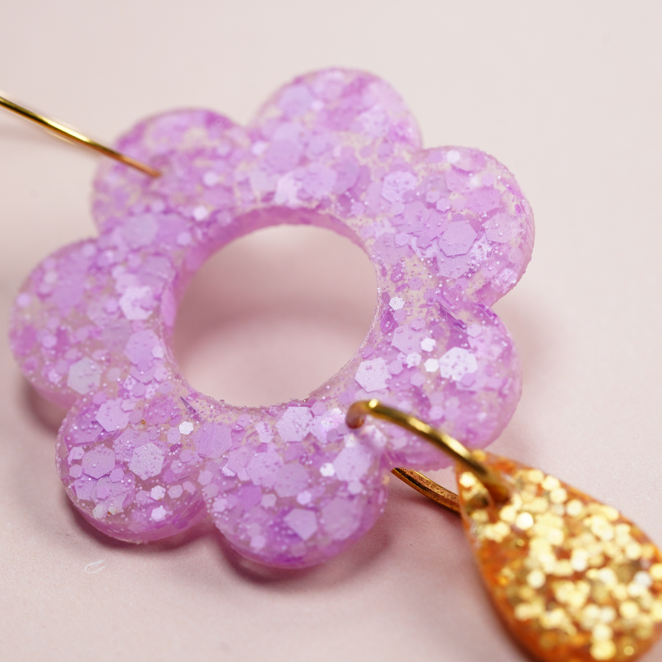 Resin flower drop earrings lavender purple