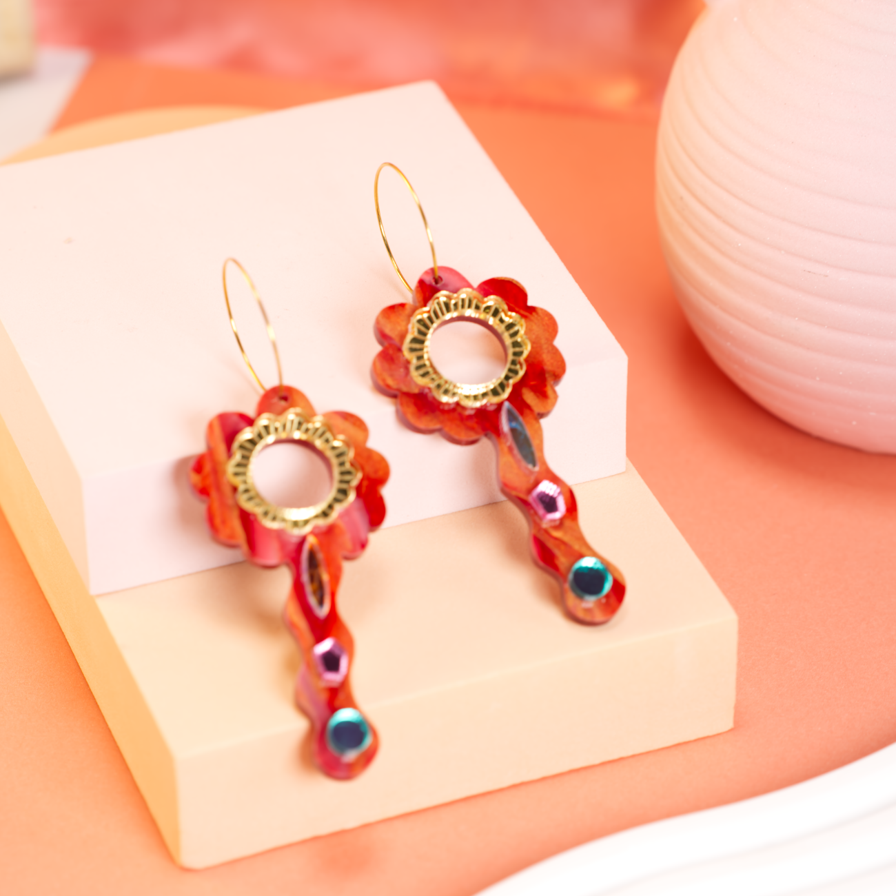 Magical Flower dance earring (Red)