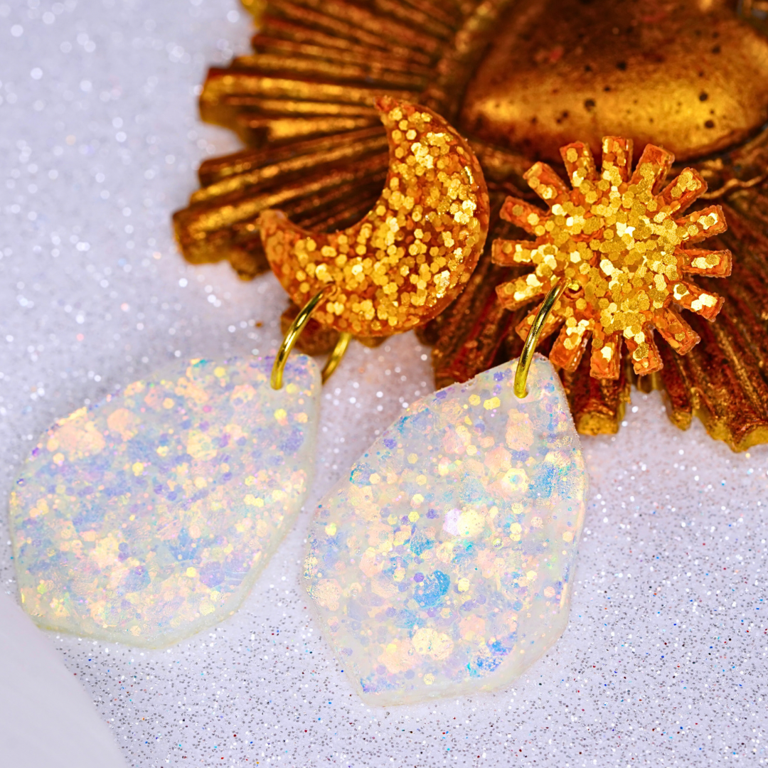 Resin glitz sun and moon earrings