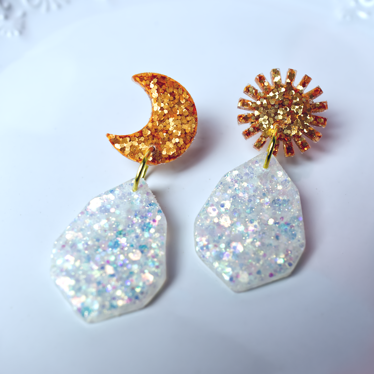 Resin glitz sun and moon earrings