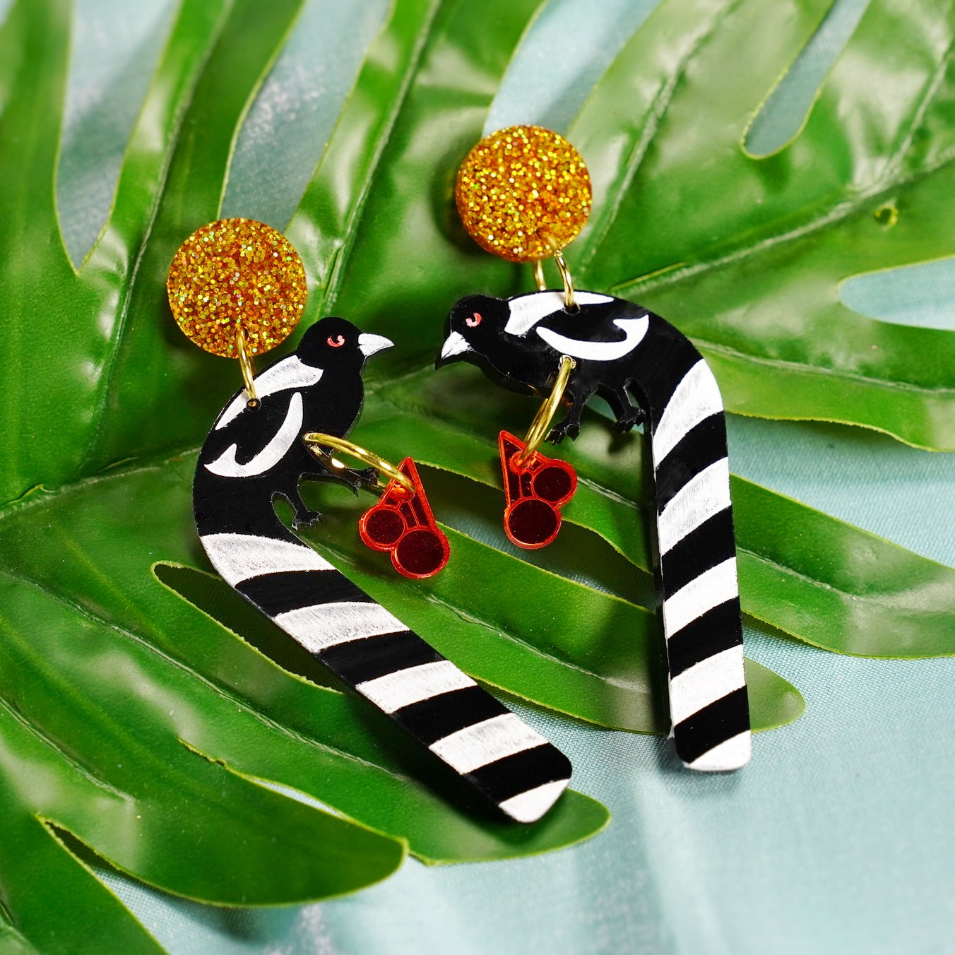 Christmas Magpie candy cane and tiny cherry earrings