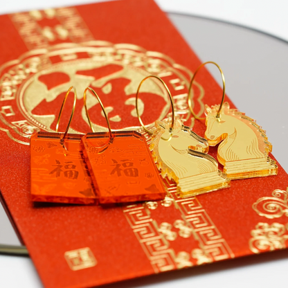 Fortune Red Packet Hoop Earrings
