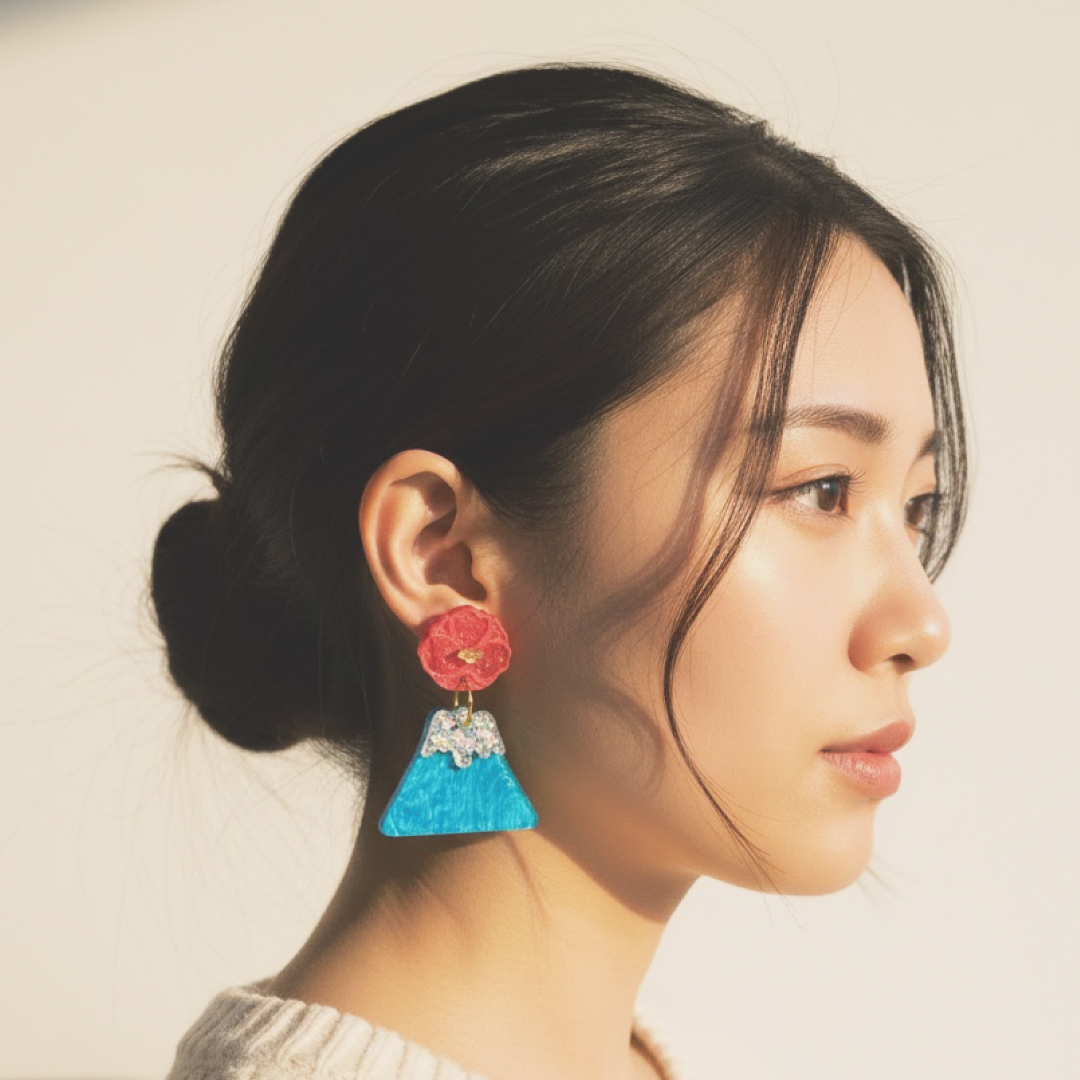 Mt Fuji and camellia earrings