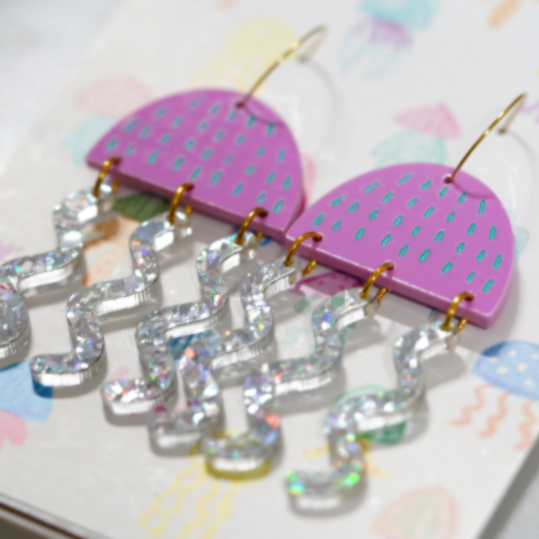 Glitter jellyfish acrylic earrings