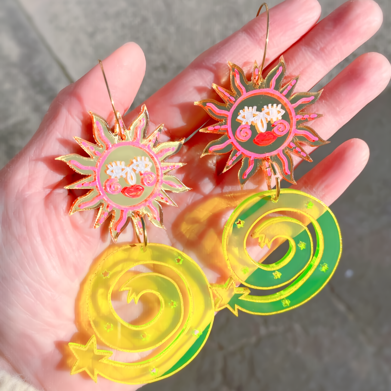 Ancient sun with shooting star earrings