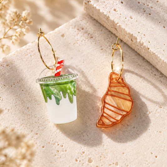 Iced matcha Latte and croissant earrings