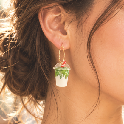 Japanese Iced Matcha Latte and Croissant Earrings