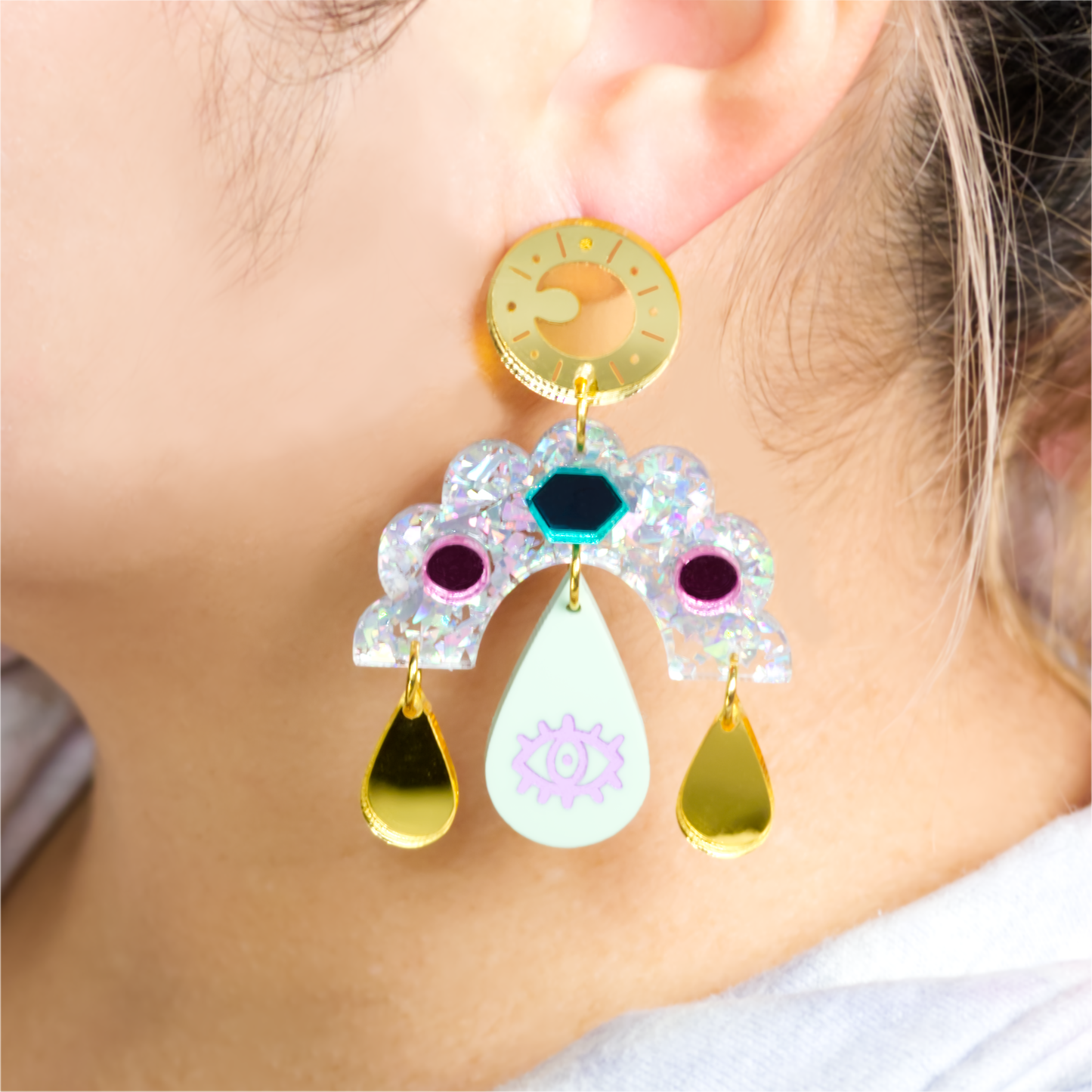 Moon power acrylic drop earrings