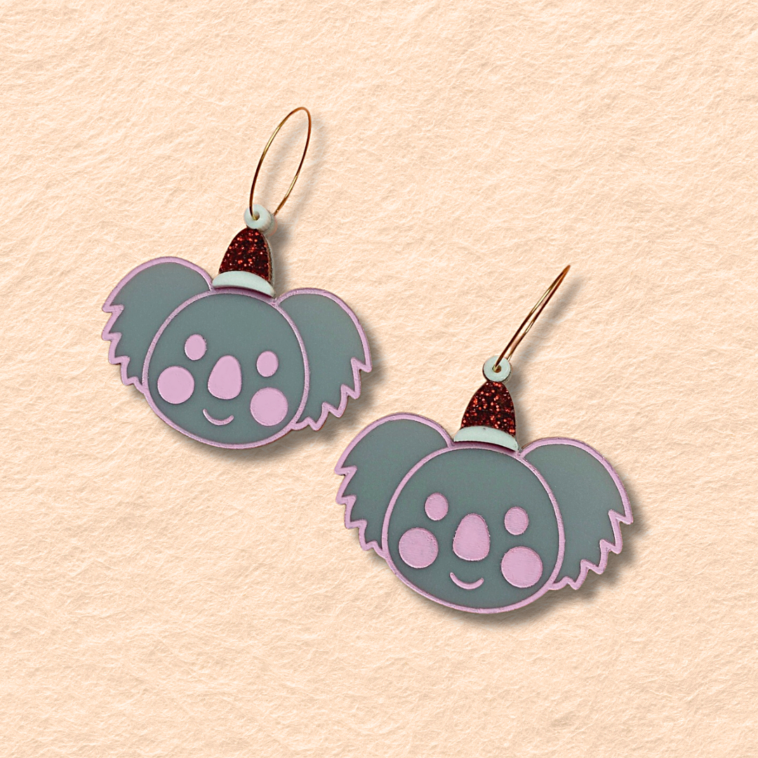 Christmas Koala earrings made in Melbourne Australia Kuppi and Bear