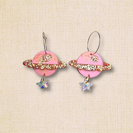 Resin glitter planet earrings Pink