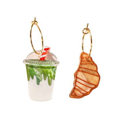 Japanese Iced Matcha Latte and Croissant Earrings