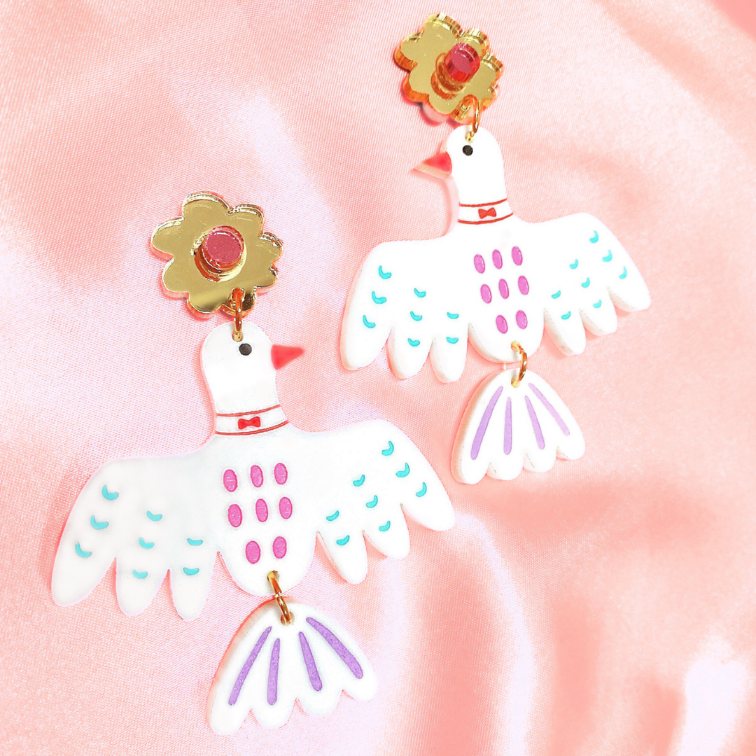 Flapping bird acrylic earrings