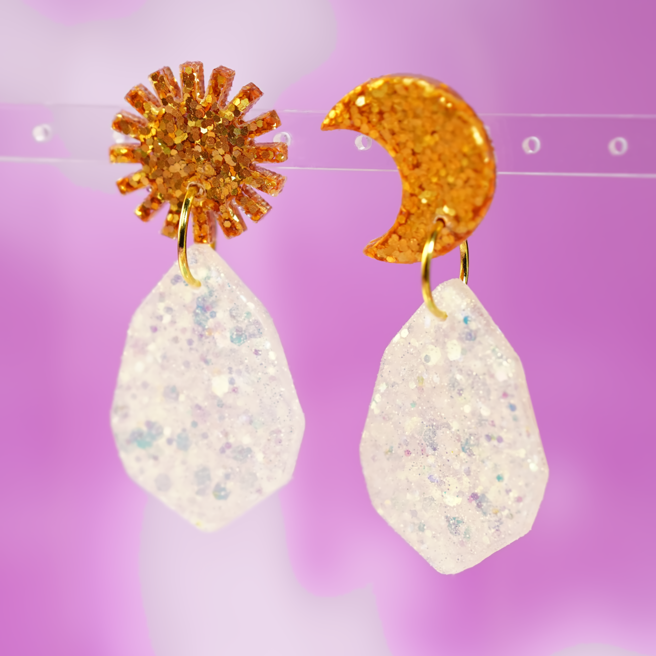 Resin glitz sun and moon earrings