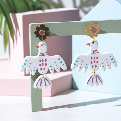 Flapping bird acrylic earrings