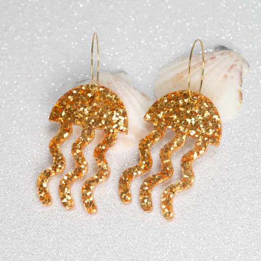 Resin jellyfish earrings gold