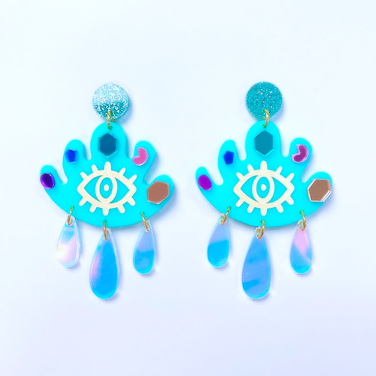 Magical eye gem drop earrings (aqua) - Earrings - Kuppiandbear