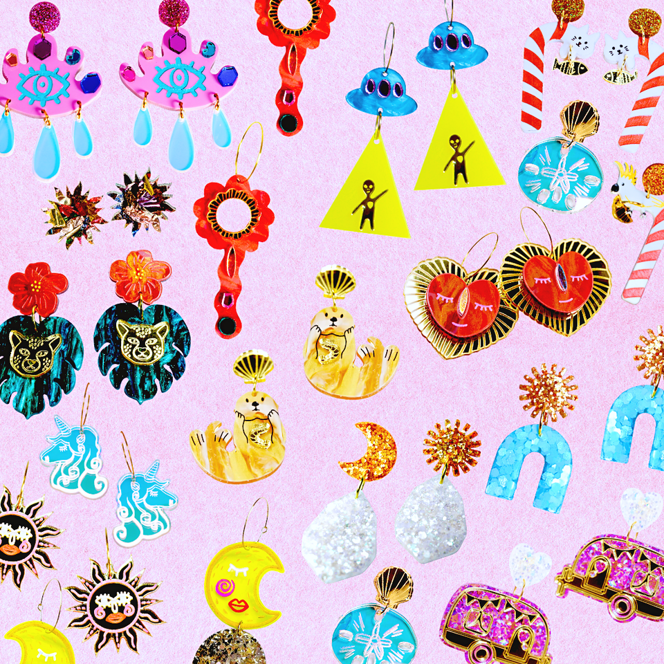 A colourful selection of Kuppi & Bear handmade earrings