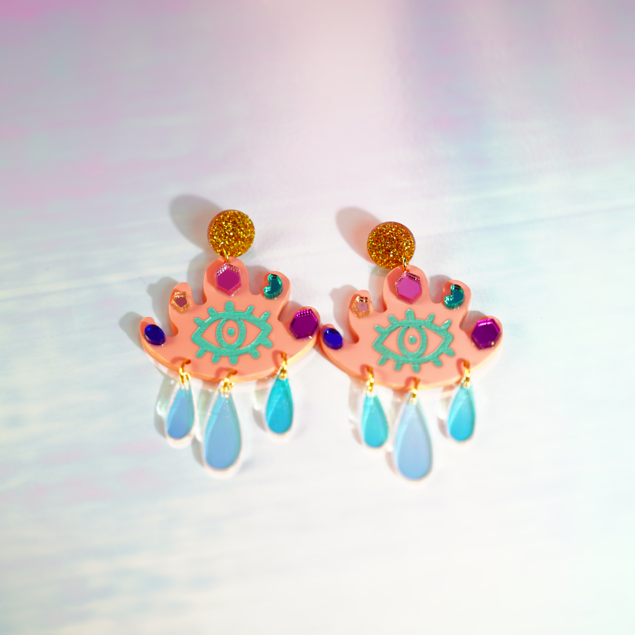 Magical eye gem drop earrings (pink)