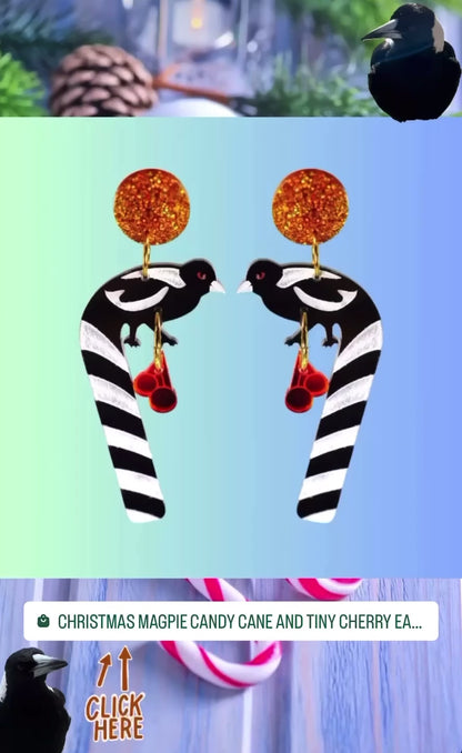 Christmas Magpie candy cane and tiny cherry earrings