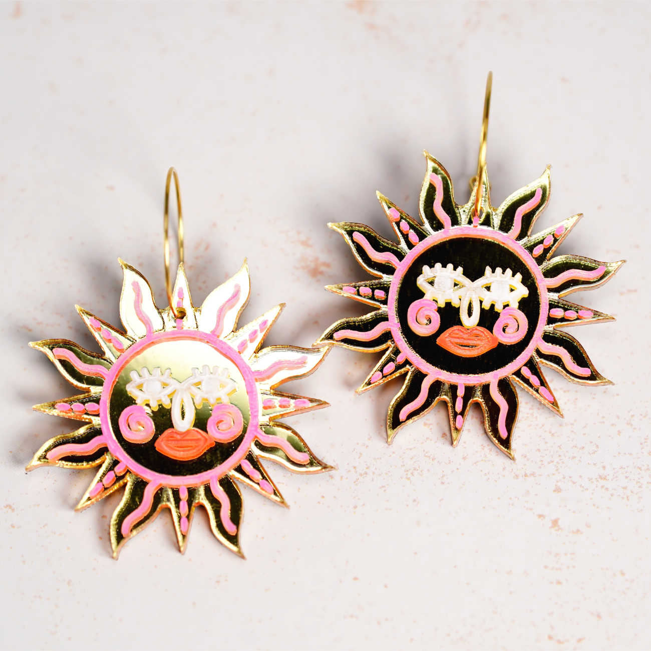 Gold mirror Ancient sun earrings