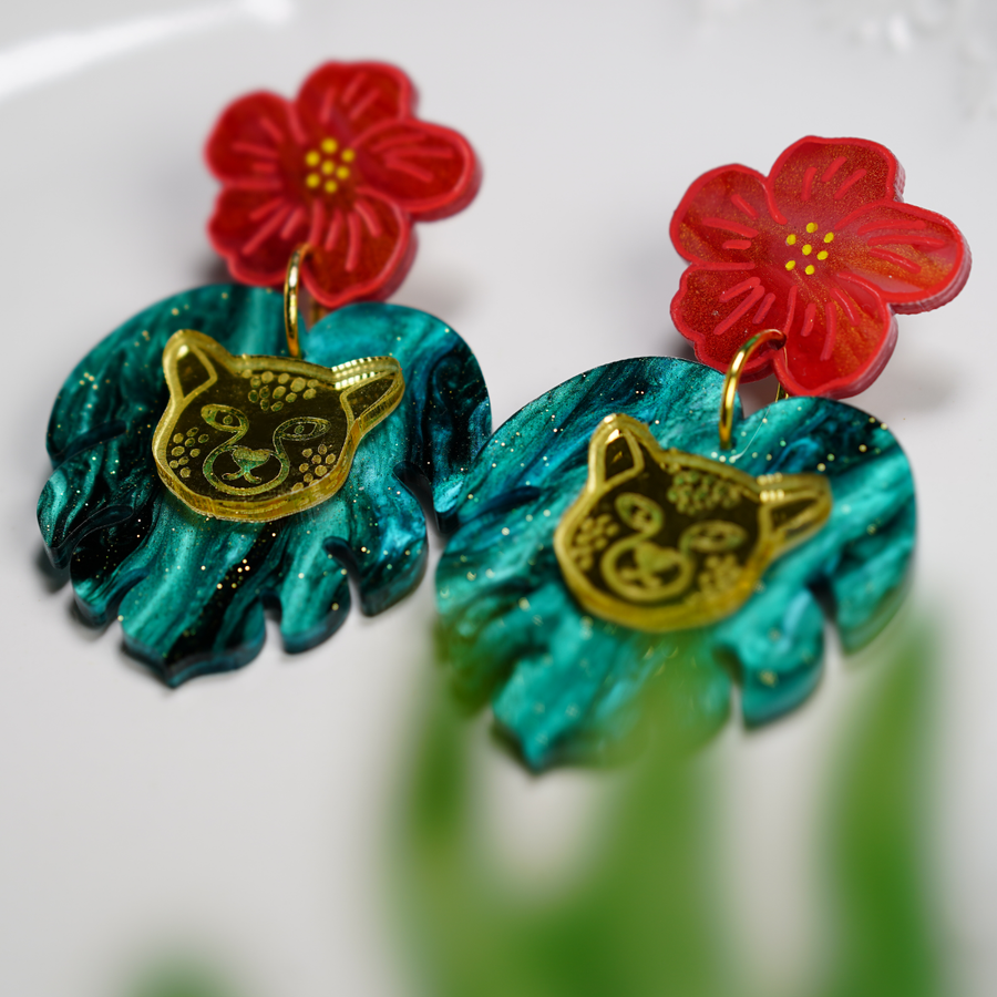 A colourful laser-cut acrylic earring design by Kuppi & Bear