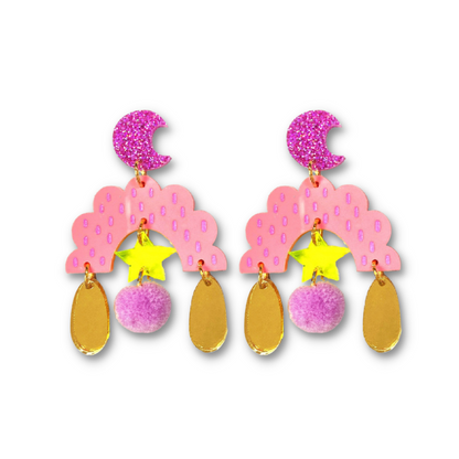 Moon star drop acrylic earrings - Acrylic earrings - Kuppiandbear