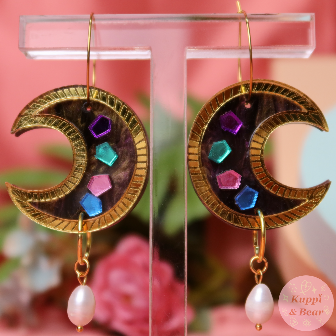 Magical crescent Moon with natural pearl earrings