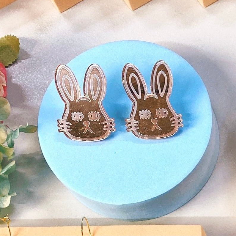 Bunny Mirror Acrylic Stud Earrings - Earrings - Kuppiandbear