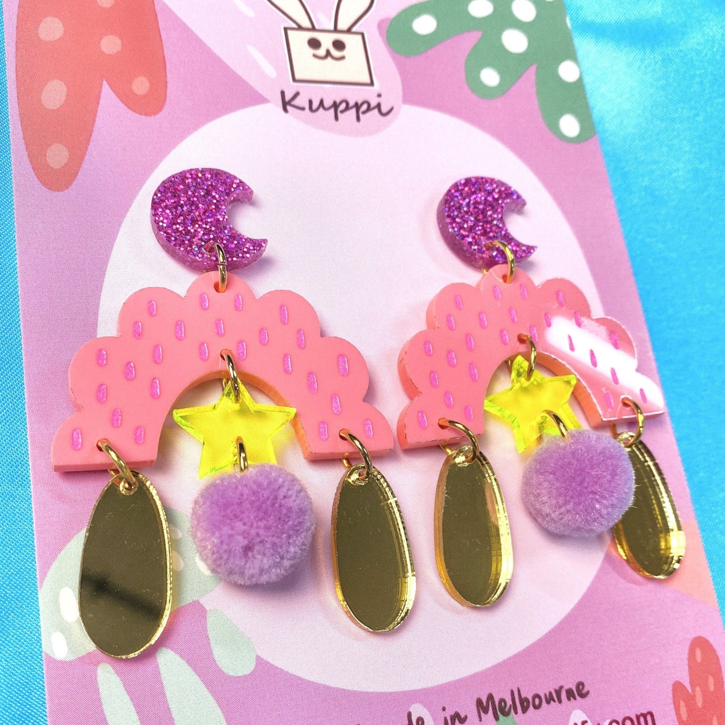 Moon star drop acrylic earrings - Acrylic earrings - Kuppiandbear