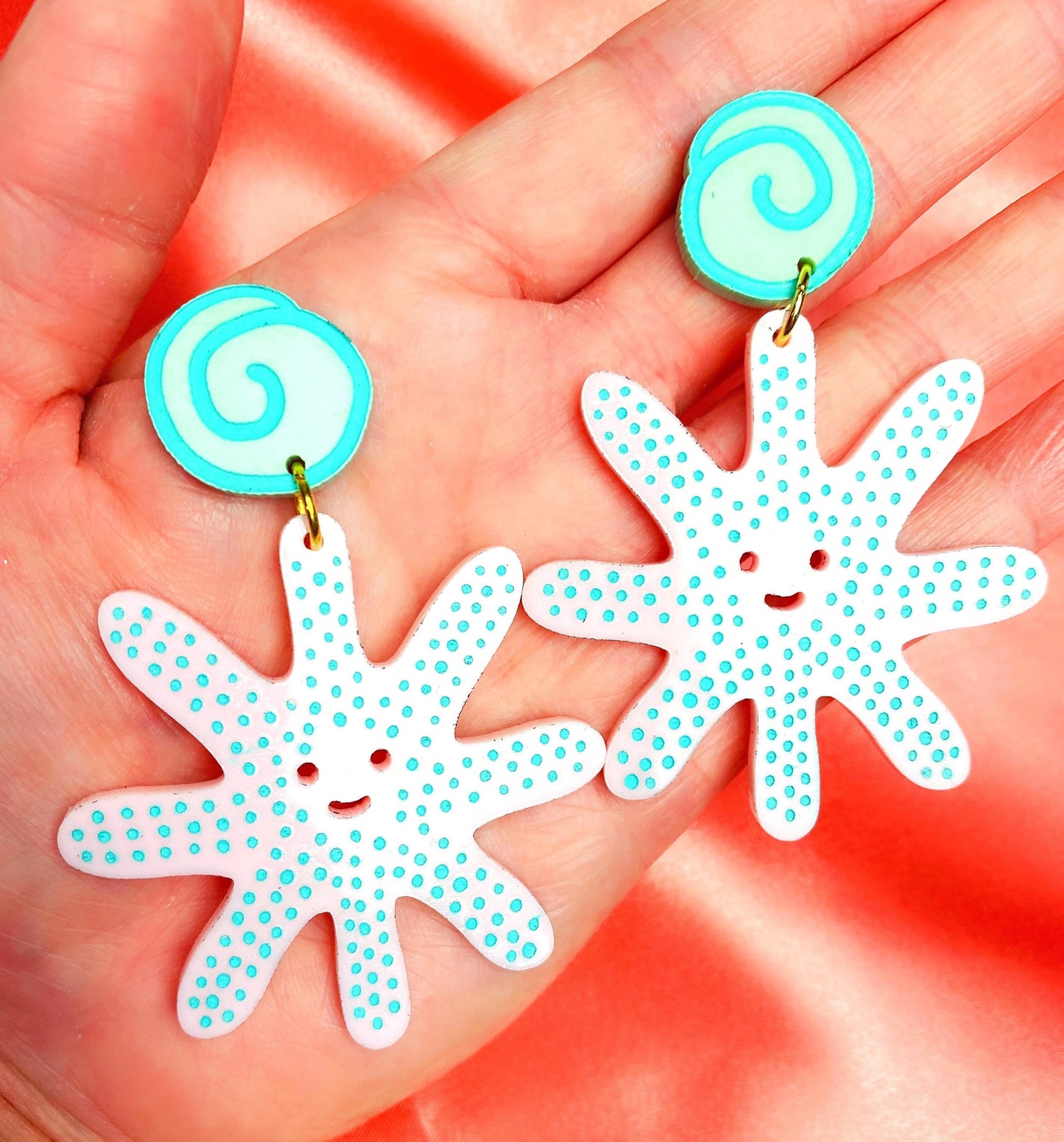 Baby Starfish With Seashell Acrylic Earrings - Earrings - Kuppiandbear