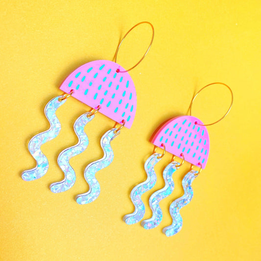 Glitter jellyfish acrylic earrings - Acrylic earrings - Kuppiandbear