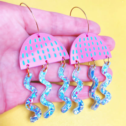 Glitter jellyfish acrylic earrings - Acrylic earrings - Kuppiandbear